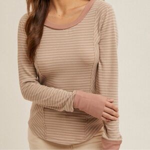 Hem & Thread NWT Striped Long Sleeve Tee, Womens Size Large